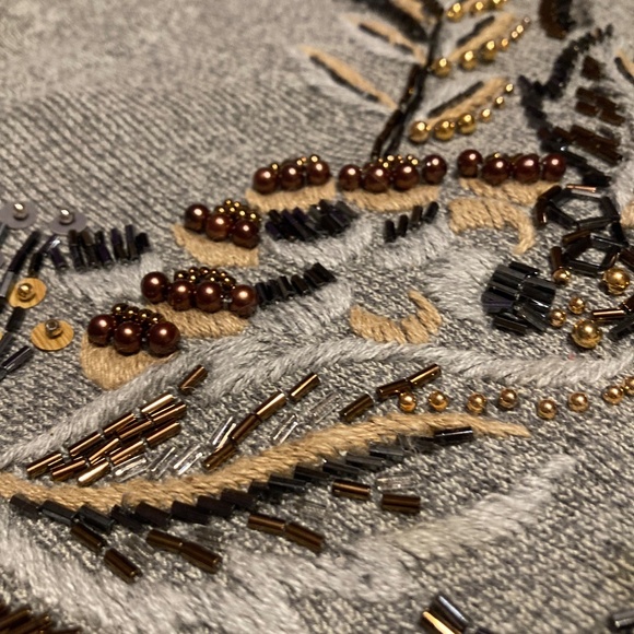 Hand-Beaded Gray/Tan Beautiful, Mock-neck, Long-sleeves, Soft Sweater - Picture 6 of 9